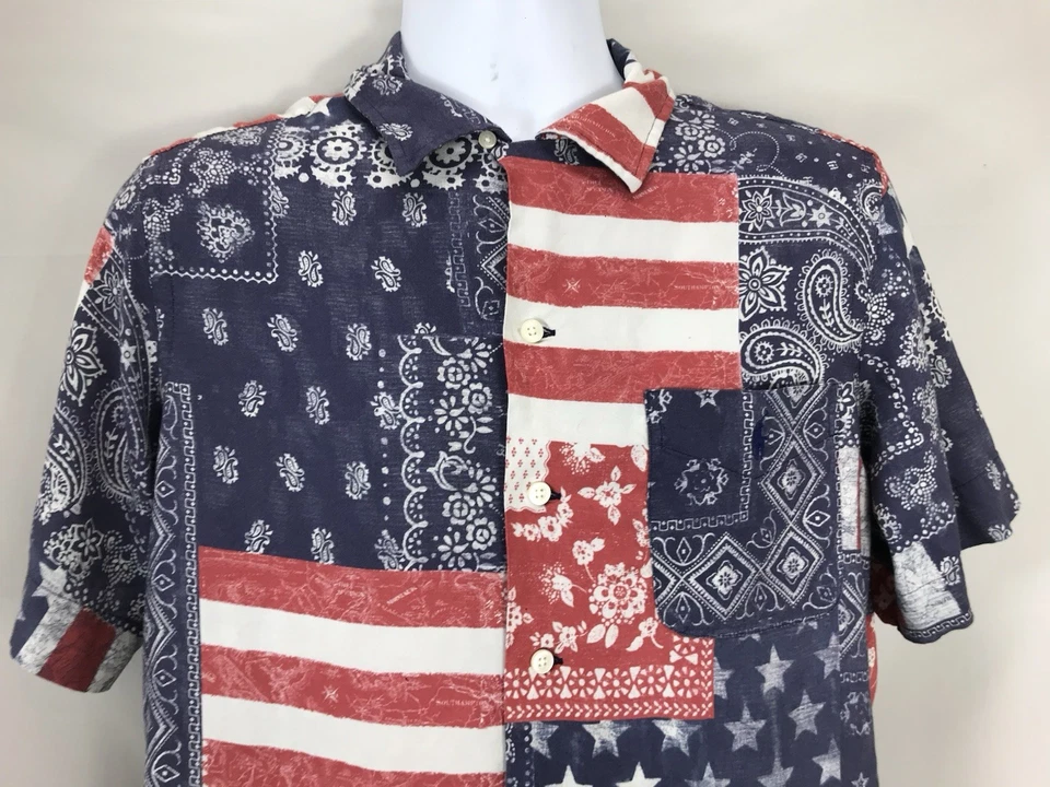 Рубашка мужская Polo Ralph Lauren средняя классическая с патриотическим флагом тусклая бандана лагерная петля - Изображение 2 из 4