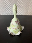 Fenton Art Glass Lotus Mist Burmese Dragonfly Bell Painted Flowers Home Decor