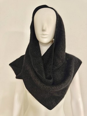 Martin Margiela Black Angora Infinity Scarf Shawl Hoodie Made Italy Unisex NWOT