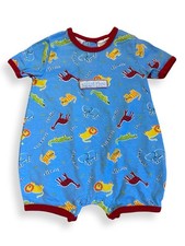 VTG 90's Small Steps 0/3 Safari Time Blue Romper Vintage Rare