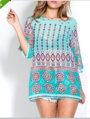 Chelsea Verde Gypsy Heart Moroccan Turquoise Top Sz L