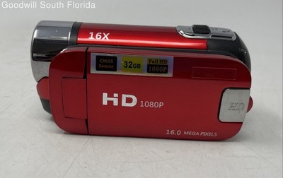 Red HD 1080P 16.0 Mega Pixels 16x Zoom Handheld Digital Video Camera Not Tested