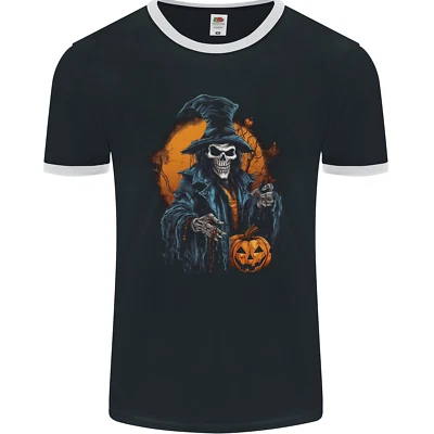 Halloween Zauberer Hexe Mit Einem Kürbis Schädel Herren Maglietta FotL - Bild 1 von 2