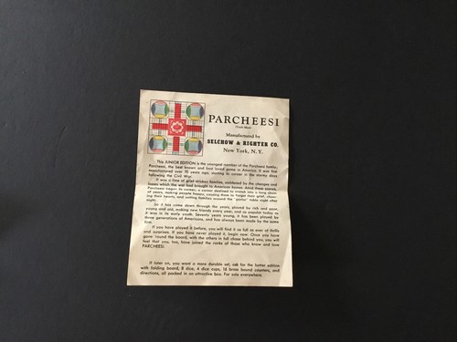 Jr Parcheesi Parts For Replacement Or Collecting Directions Dice Playing Disk - Picture 3 of 6
