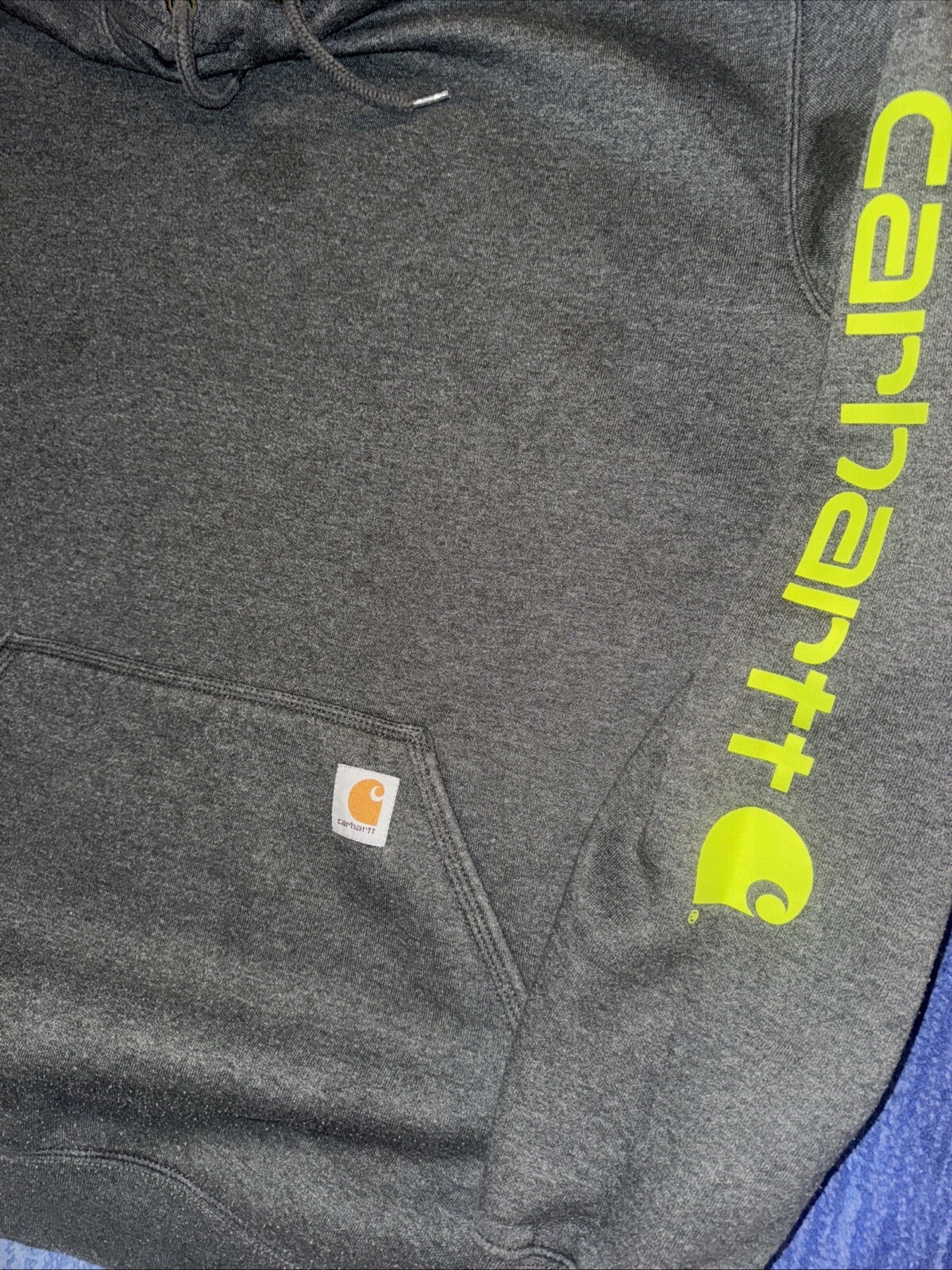 VETEMENTS Carhartt Felpa con Cappuccio Uomo Grande Alta Grigio Verde Lime Pile Felpa da Lavoro