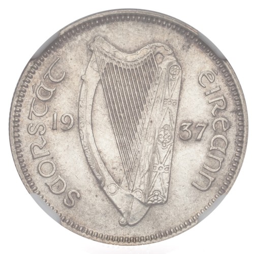 1937 Ireland Republic 1 Shilling Silver Coin MS-61 NGC Low Mintage Key Date KM-6 - Picture 8 of 9