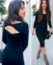  ZARA BLACK KNITTED DRESS PENCIL DRESS MIDI DRESS SIZE L LARGE NEW