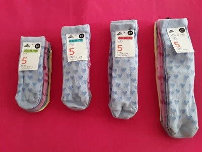 M&S 5 Pack Ankle Socks With Heart Pattern - Age 2 to 14 years (BNWT)