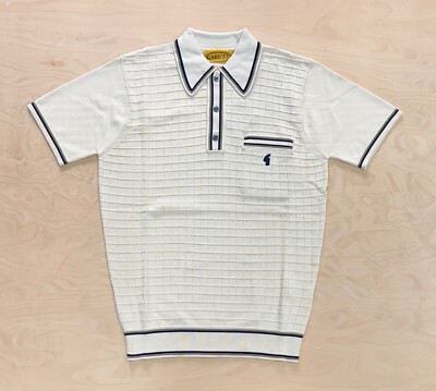 Gabicci Vintage 1973 Dario Archive Textured Knitted Polo Shirt  V54GM20 Cream