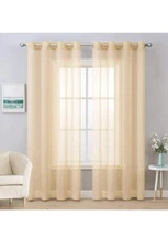MIULEE 2 Panels Solid Color Sheer Curtains 54x108 Cream Beige