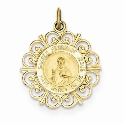 14k Gold Pendant Necklace Women's Gold Dainty Sacred Heart Of