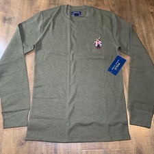 Polo Ralph Lauren Green Ski Bear Waffle Knit Thermal Crew Neck Mens Size Small