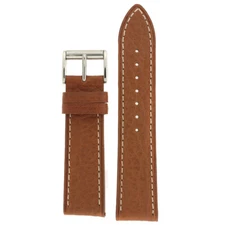 Watch Band Leather Tan Brown White Stitching ROLLER BUCKLE 18mm - 24mm 