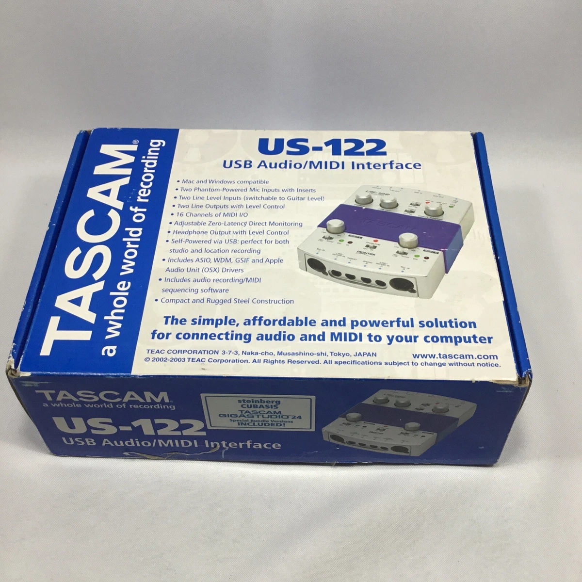 TASCAM US-122 MK2 USB AUDIO MIDI INTERFACE RECORDING HOME STUDIO