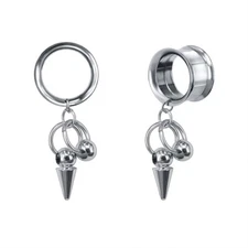 1 Pair Punk Stainless Steel Ear Gauges Dangle 5-22 mm Ear Plug Tunnels Piercing