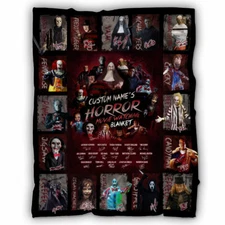 Personalized Horror Movie Watching Blankets, Scary Movie Fleece Sherpa Blanket