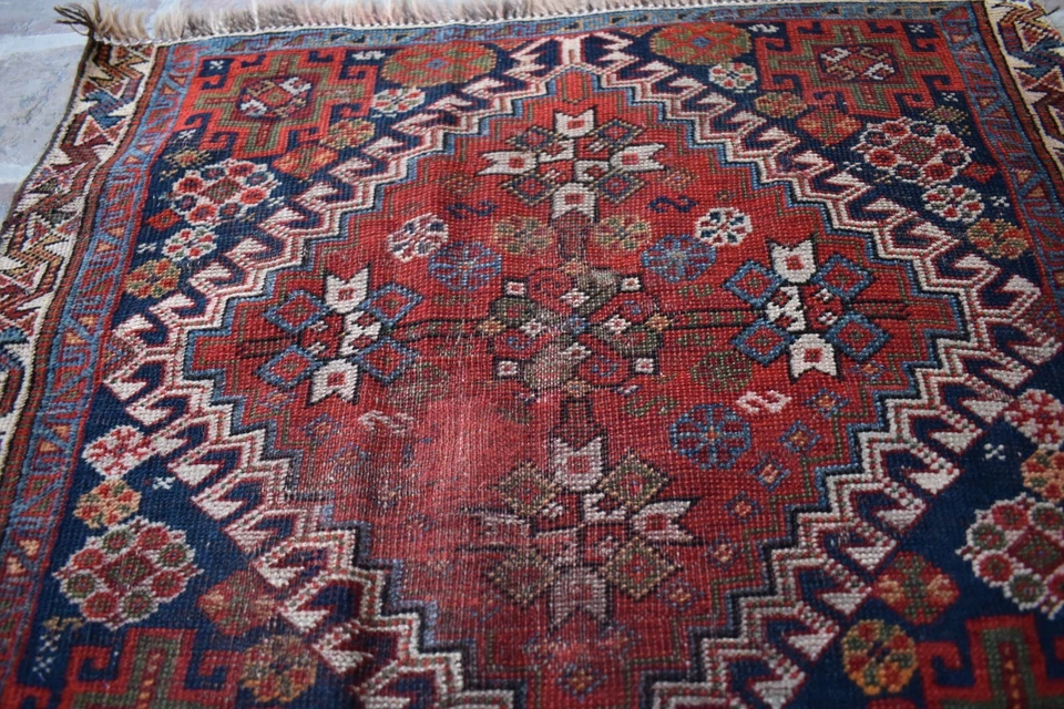 2x2 Antique Tribal Bag Face – Deep Red & Navy Diamond Medallion Design – Nomadic - Image 2 of 4