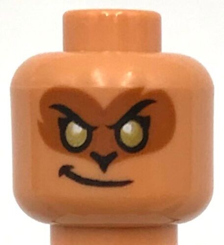 Lego New Nougat Minifigure Head Dual Sided Grin w/ Gold Eyes and Eye Mask Part - Afbeelding 1 van 2