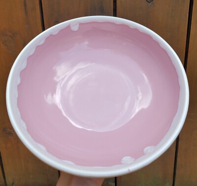 Vintage Hull Crestone Pink White Drip Glaze Large Serving Bowl 10in