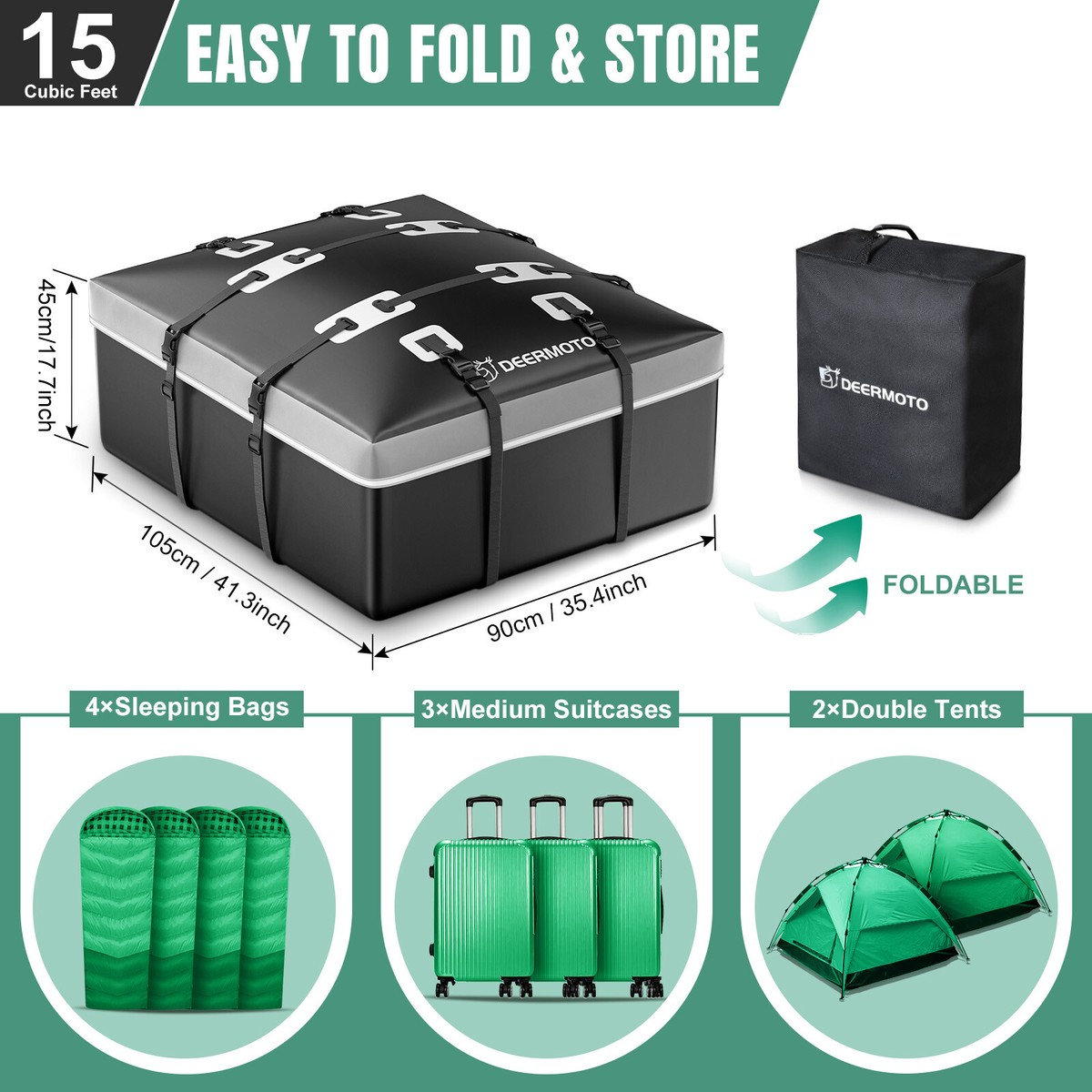 15Cubic Feet Car Roof Top Rack Carrier Cargo Luggage Storage Bag