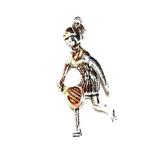 Sterling Silver Action Female Tennis Player Charm Pendant