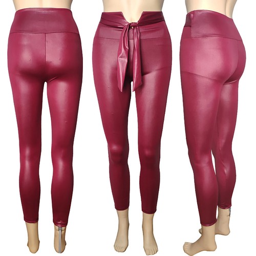 Women Leggings Yoga Fitness Stretchy Tight Pants PU Leather High Waist Trousers - Picture 16 of 84