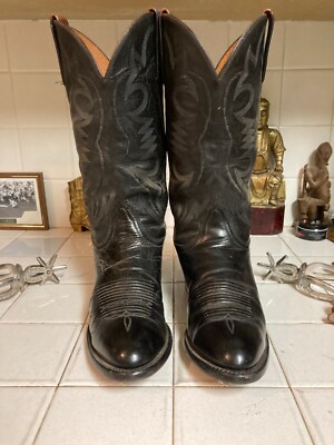 LUCCHESE VTG. Classic Men’s Black Goat Leather Cowboy Boots Size 9.5D Vintage Lucchese 1883 Handmade Santini Goat  main image 3