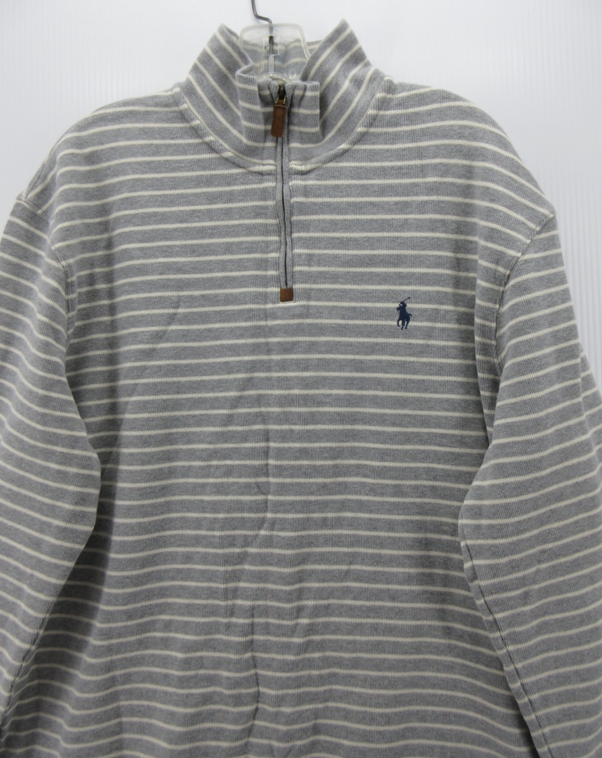 Ralph Lauren Polo Felpa Uomo XL Grigio 1 4 Zip Pullover Rigato Pony Preppy