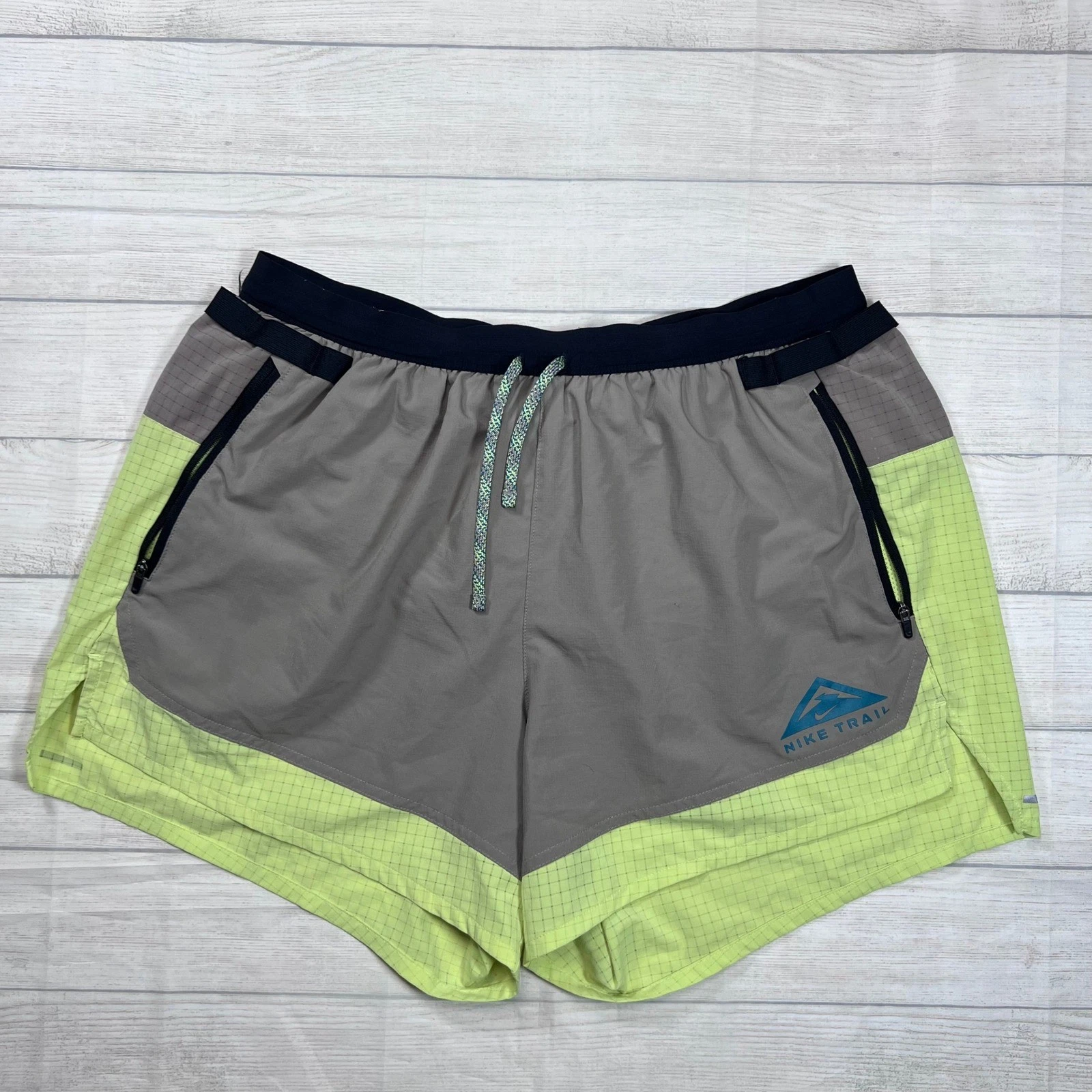 Nike Flex Stride 5" Trail Running Shorts Mens XL Grey Lime Green Black trim