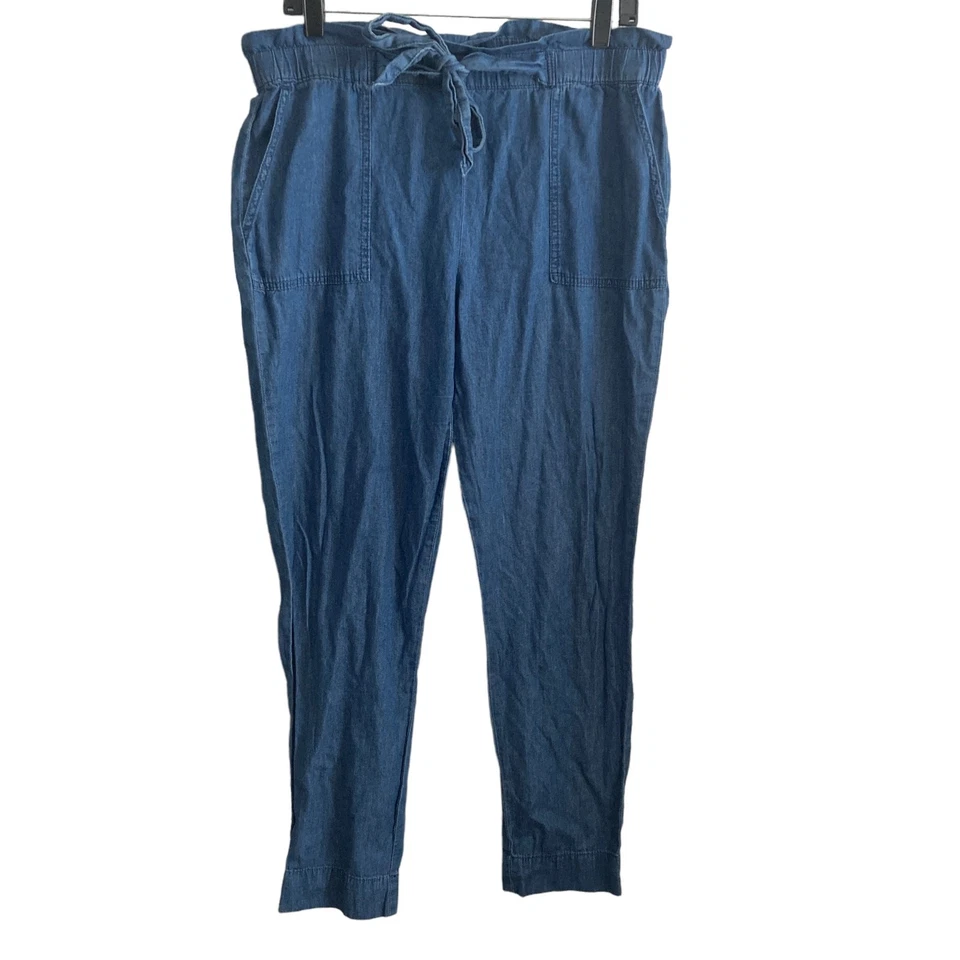 Pantalones cambray casi famosos para mujer talla mediana azul bolsa de papel cintura  Foto 3 de 4