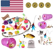 28Pcs Cat Toys Kitten Toys Assorted, Cat Tunnel Catnip Fish Feather Teaser Wa...