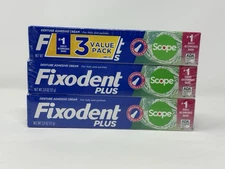 NEW 3-PACK Fixodent Plus Scope Denture Adhesive Cream, Precision Tip, 2.0 oz ea