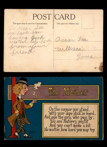 Mayfairstamps pc graphic to Iowa the masher humorous Post Card cca_26013