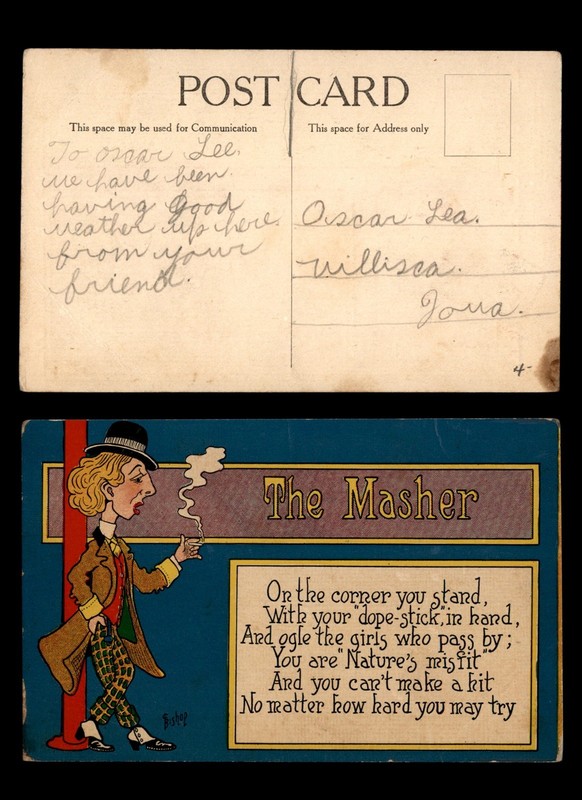 Mayfairstamps pc graphic to Iowa the masher humorous Post Card cca_26013