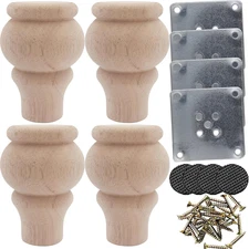 Solid Wood Furniture Legs, Set of 4 - Replacement Bun Feet for Sofa, Chair, Love