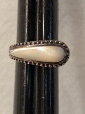 Vintage Asymmetrical Angle Sterling Silver 925 Mother Of Pearl Ring Size 8