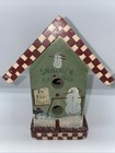Vintage hand painted tiny birdhouse with winter ski theme