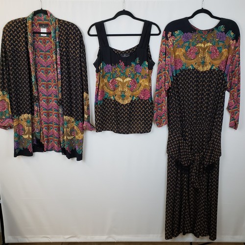 Carole Little Set Dress Jacket Top 12 Rayon Gauze Art To Wear Bohemian VTG 90s