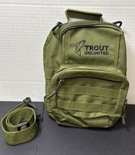 Trout Unlimited Tactical Sling Crossbody Bag Olive Green MOLLE Pockets Fishing