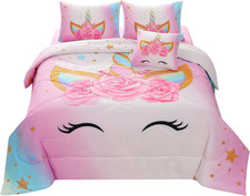 Colorful Unicorn Bedding Set for Girls - 6 Piece Bed in a Bag