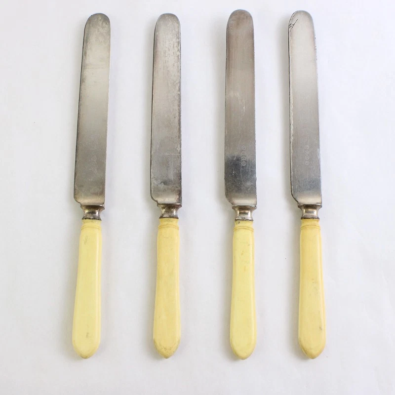 4 Antique Landers Frary & Clark Silver Plate Dinner Knives With Bakelite Handles - Image 2 of 4