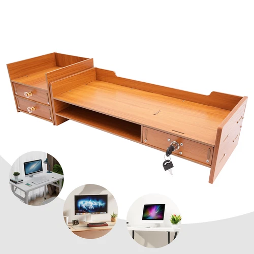 Monitorständer Holz Schreibtischaufsatz Monitorerhöhung Organizer mit Schubladen