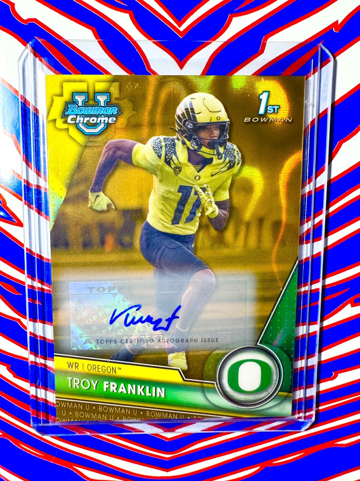2023 Bowman Chrome U Troy Franklin 1st Bowman RC Auto GOLD Lava /50 #112 Broncos