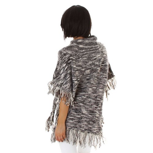 Damen Poncho Pullover warm flauschig weich Fransen Rollkragen Knöpfe 36 38 40 - Bild 13 von 22