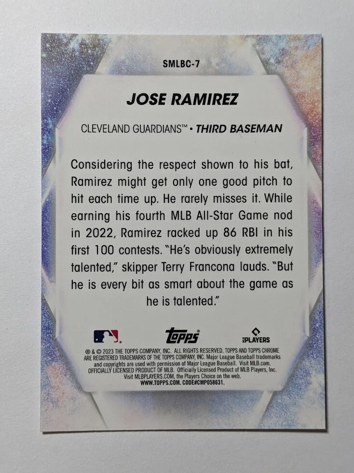 2023 Topps Series 1 Jose Ramirez Stars of MLB Chrome Insert #SMLBC-7 - Image 2 of 2