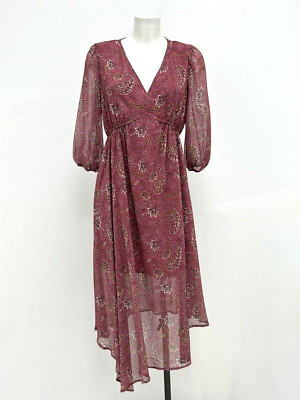 Ex Peacocks Damen neu V-Ausschnitt Paisley-Druck Midi Kleid Größen 10 12 14 16 18 20