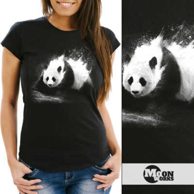 Damen T-Shirt Panda Splash Slim Fit Moonworks 