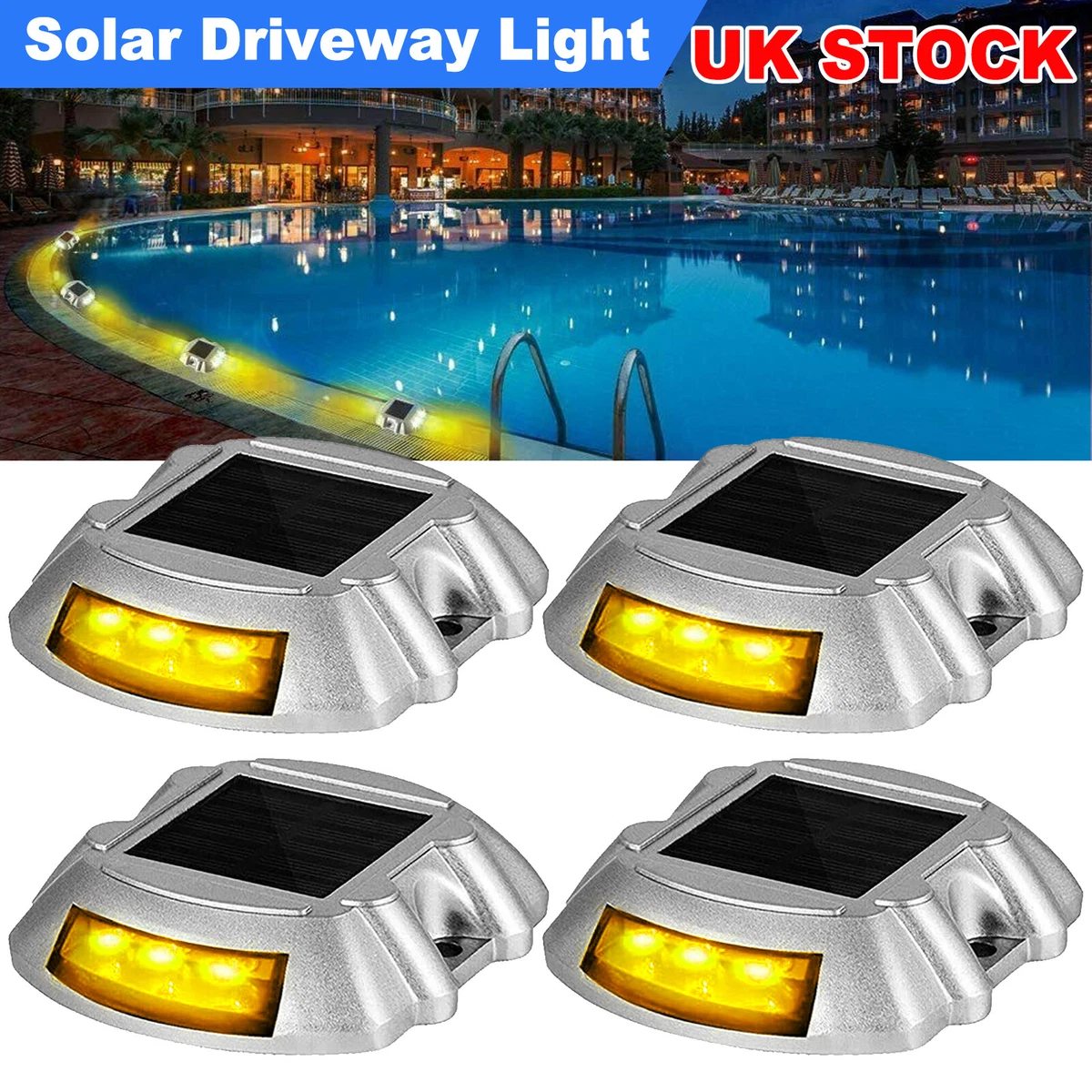 UK Yellow Outdoor Solar Driveway Marker Light LED Dock Safety Pathway Deck  Lamp