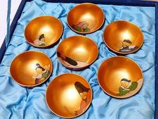 Vintage Japanese Mini Gold Plated Lacquer Tea cup Bowl