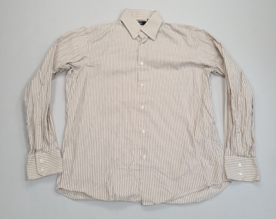 Hugo Boss Shirt Mens 16 White Brown Button Up Comfort Casual Dress